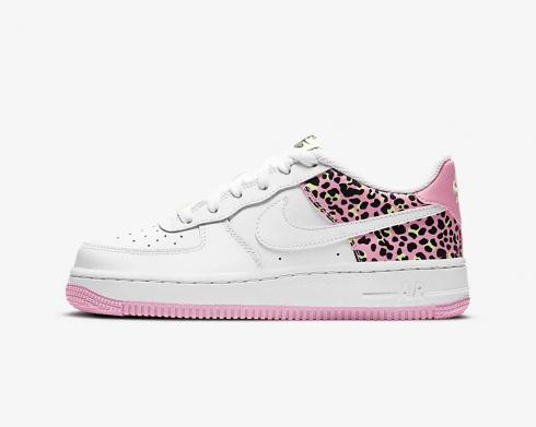Nike Air Force 1 07 GS White Pink Rise Leopard Barely Volt DA4673-100