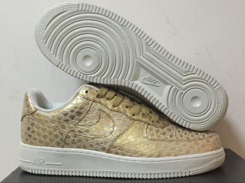 Nike Air Force 107 Lv8 Trainers In Gold Snakeskin Metallic 718152-701