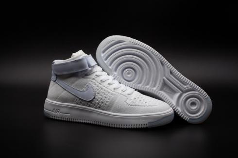 Nike Air Force One AF1 Ultra Flyknit Mid Triple White Casual Shoes 817420-100