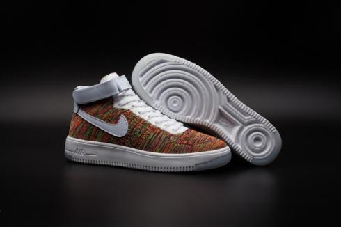 Nike Air Force one AF1 Ultra Flyknit Mid Multi color White Gold Strap 817420-700