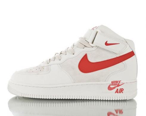 Womens Nike Air Force 1 Mid White Red Mens Running Shoes 315123-128