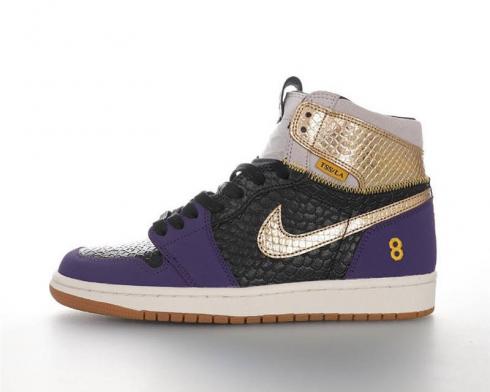 Air Jordan 1 High OG Black Purple Gold Basketball Shoes 555088-171