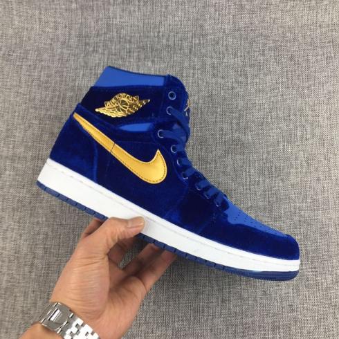 Nike Air Jordan 1 Retro Velvet Royal Blue Gold Unisex Shoes 832596-004