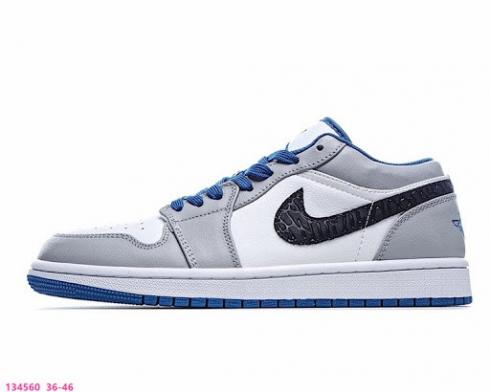 Air Jordan 1 Low True Blue Cement Grey Black White Mens Shoes 553558-103