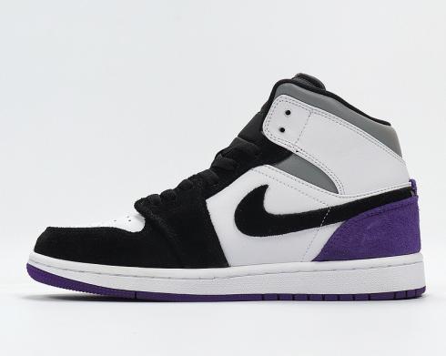 Air Jordan 1 Mid Purple Black White Suede Heels Shoes 852542-105