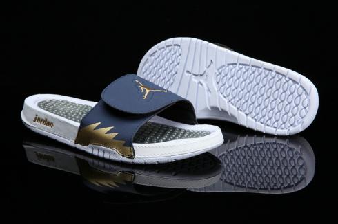 Nike Jordan Hydro 6 white deep blue gold men Sandal Slides Slippers 555501-408