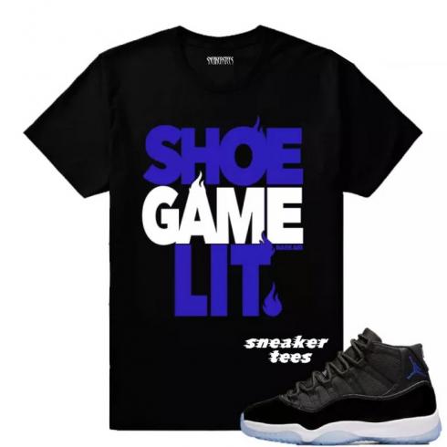 Match Jordan 11 Space Jam Shoe Game Lit Black T-shirt