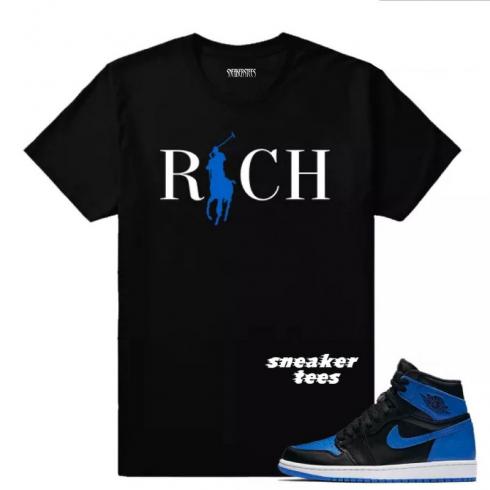 Match Jordan 1 Royal OG Designer Rich Black T-shirt