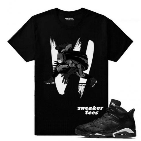Match Jordan 6 Black Cat Dark Knight 6s Black T-shirt