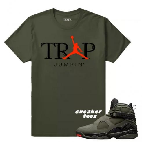 Match Jordan 8 Take Flight Trap Jumpin Military Green -shirt