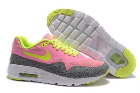 Nike Air Max 1 Ultra Essential BR Women Running Shoes PinkGrey Flu Green 819476-111