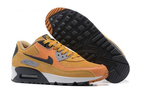 Nike Air Max 90 LTHR yellow carbon grey orange yellow Men Running Shoes 683282-021