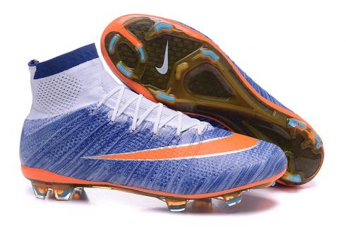 Nike Mercurial Superfly ACC FG CR7 Blue Tint Mango Flyknit Soccers Football Boots 718753-464