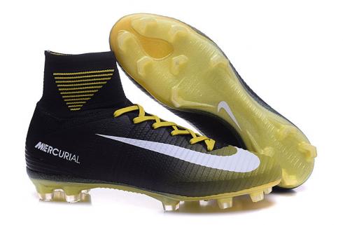 Nike Mercurial Superfly V FG ACC High Football Shoes Soccers Black Yellow