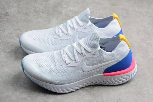 Nike EPIC React Flyknit Running Shoes White Blue AQ0067-101