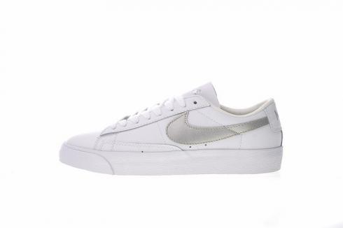 Nike Blazer Low LE White Metallic Silver Leather Casual Shoes AA3961-101