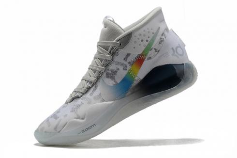 Nike Zoom KD 12 EP Playoffs White Black Rainbow Swoosh Basketball Shoes AR4229-991