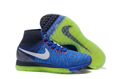 Nike Zoom All Out Flyknit Navy Blue Spring Green Men Running Shoes Sneakers Trainers 844134-401