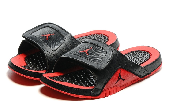 jordan sandals red and black