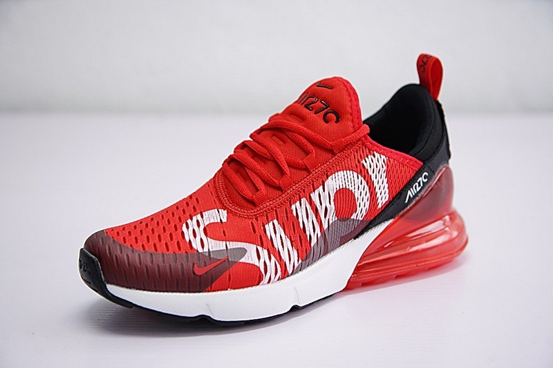 red and white running shoes
